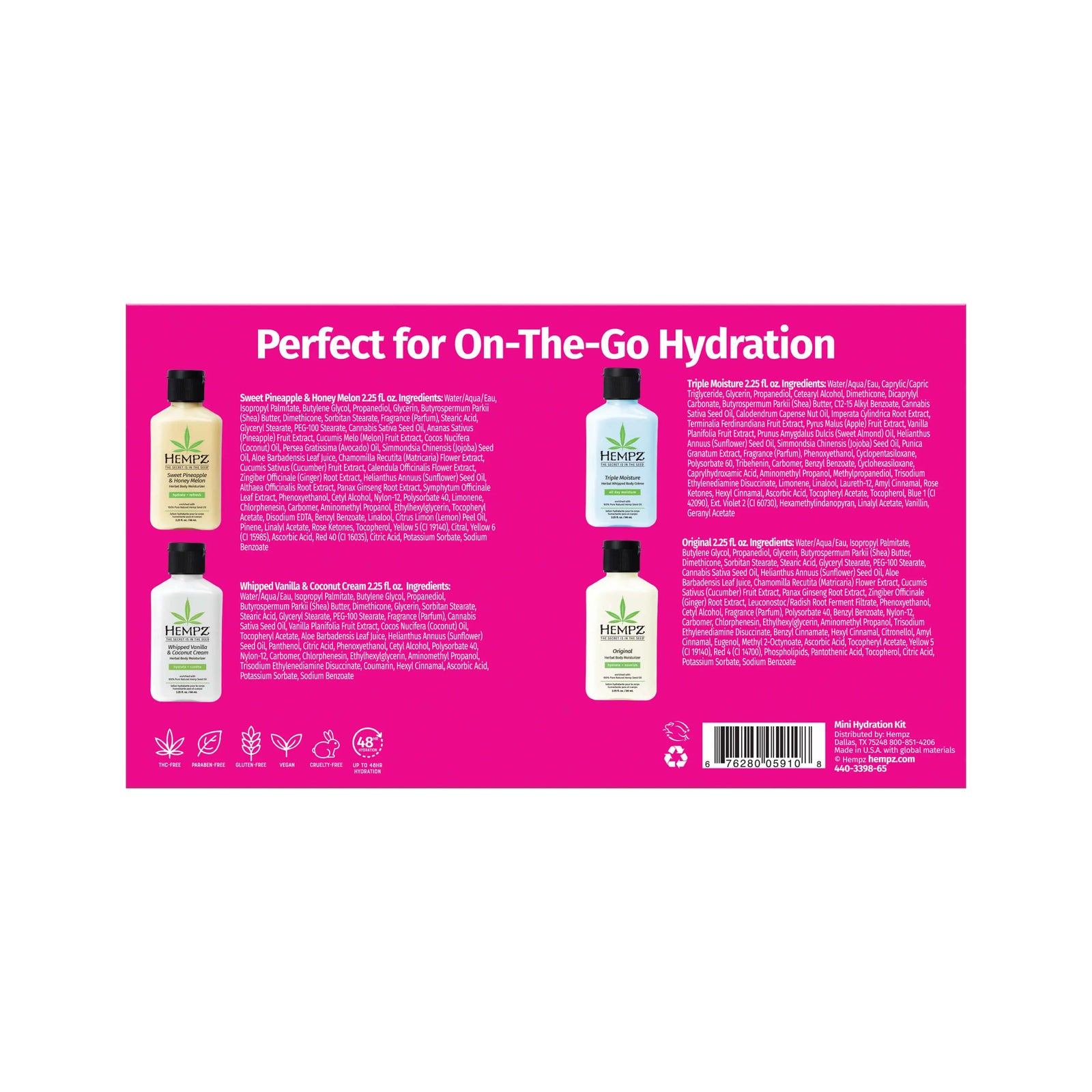 Hempz Mini Core Hydration Kit Mini Moisturizer Gift Set with four