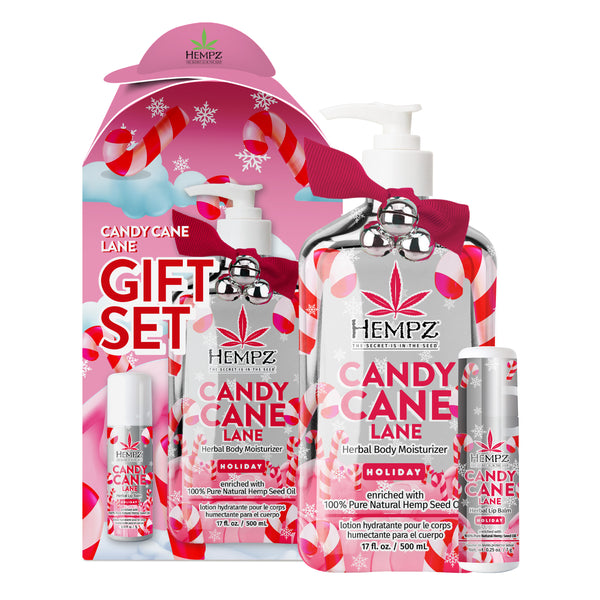 Hempz Candy Cane Lane Herbal Body Moisturizing Lotion + Lip Balm Gift Set