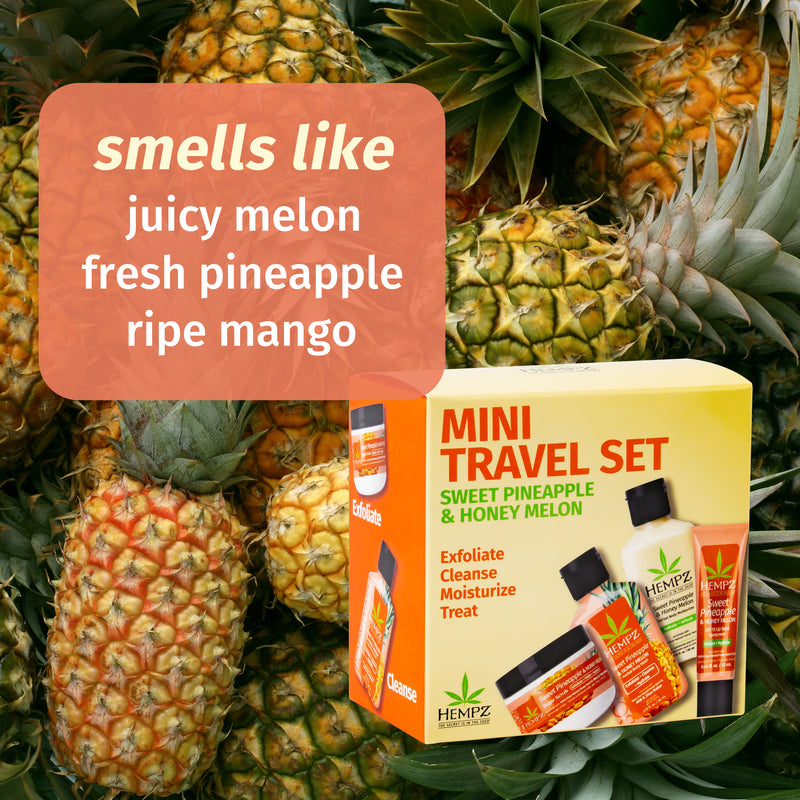 Sweet Pineapple & Honey Melon Body Scrub, Wash, Lotion & Lip Balm Mini Travel Set