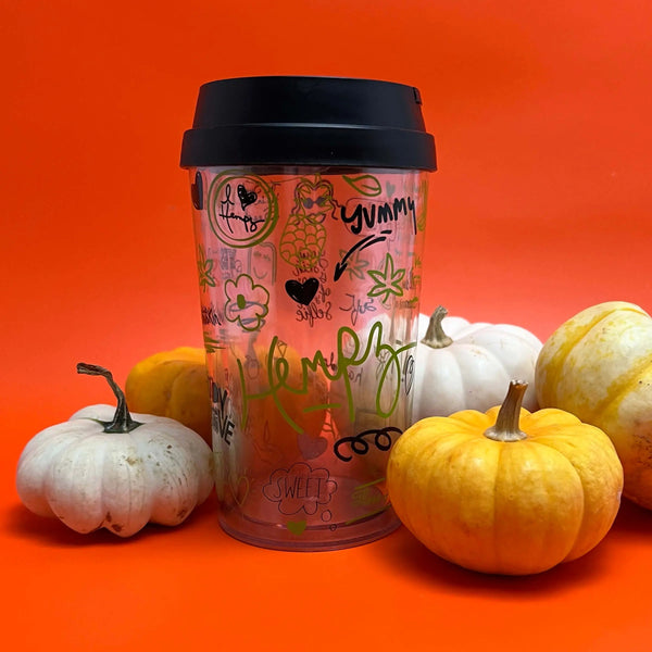 Hempz Coffee Cup with Decorative scribbles and pumpkins