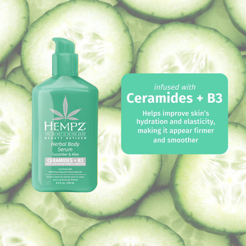 Hempz Beauty Actives Cucumber & Aloe Herbal Body Serum with Ceramides & B3 to help improve skin's elasticity