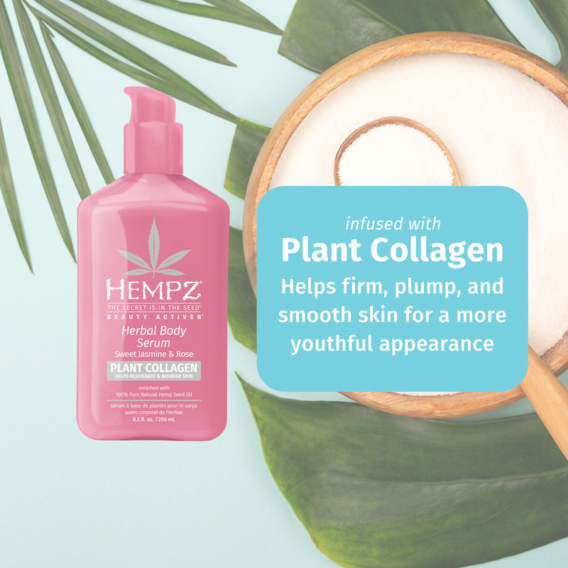 Hempz Beauty Actives Sweet Jasmine & Rose Herbal Body Serum with Vegan Plant Collagen to help firm & plump skin