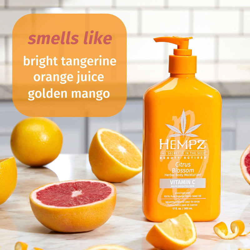 Hempz Citrus Blossom Lotion with notes of mango and tangerine