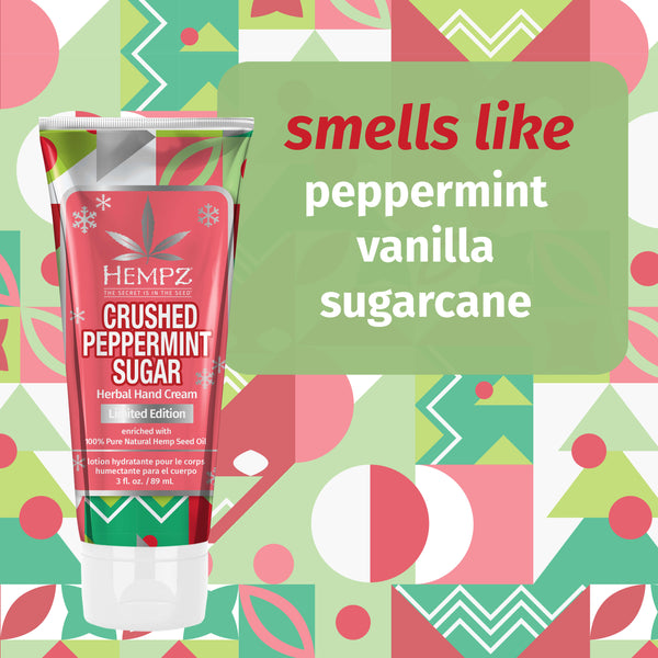 Hempz Crushed Peppermint Sugar Herbal Body Hand Cream with notes of peppermint and sugar