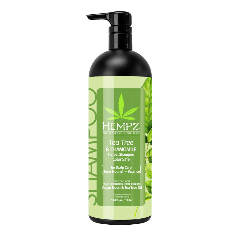 Hempz Liter-Size Tea Tree & Chamomile Herbal Shampoo with Vegan Biotin & Tea Tree Oil for Scalp Care
