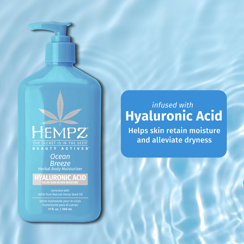 Hempz Beauty Actives Ocean Breeze Herbal Body Moisturizing Lotion with Hyaluronic Acid for dry skin