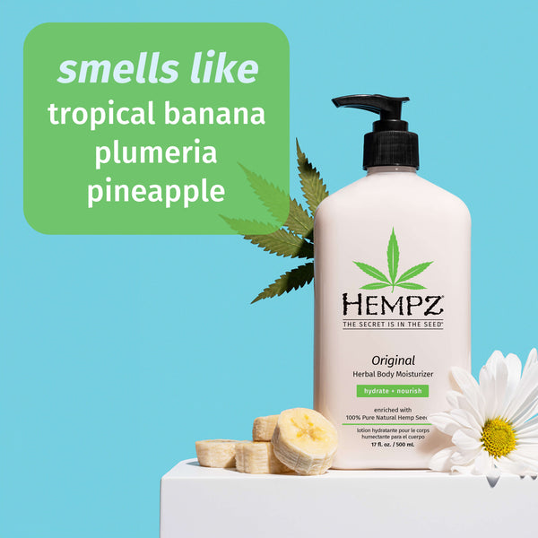 Hempz Original Body Lotion with notes of banana, plumeria, and pineapple