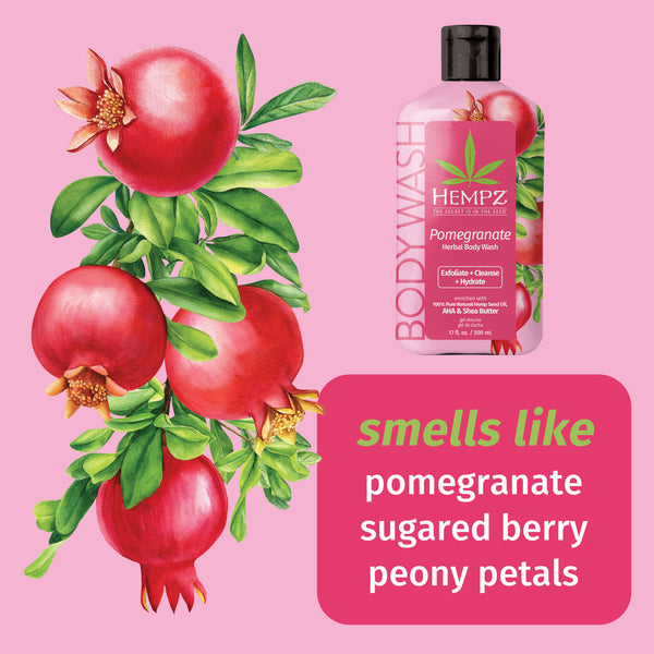 Hempz Pomegranate Body Wash with notes of sugared berry and peony petals