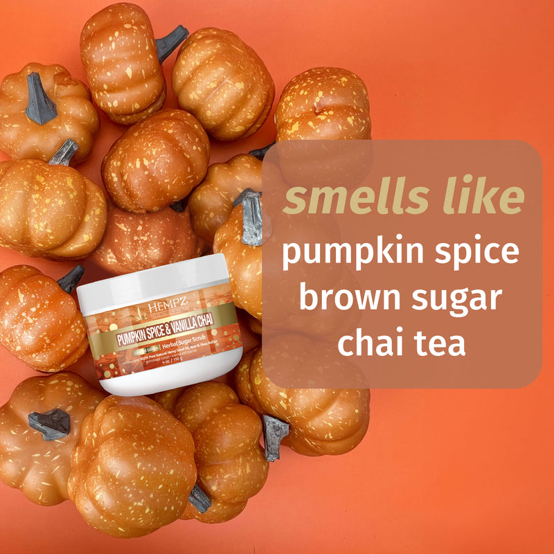 Hempz Pumpkin Spice Sugar Scrub smells like pumpkin chai, vanilla and brown sugar