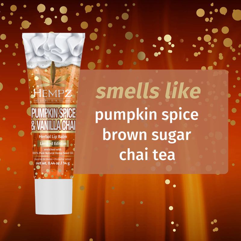 Hempz Pumpkin Spice and Vanilla Chai Lip Balm smells like a yummy blend of pumpkin spice, brown sugar, and chai tea