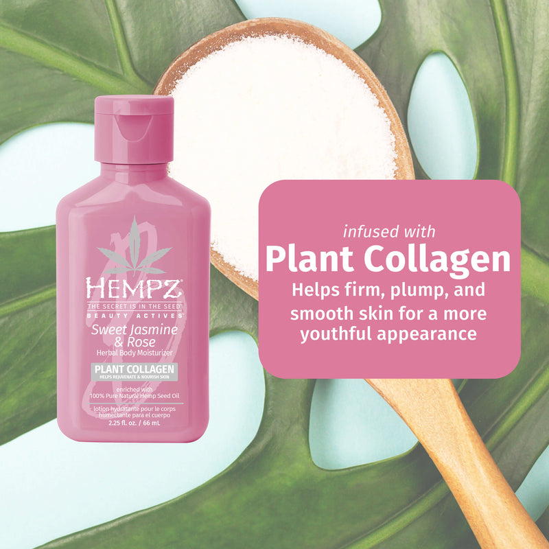 Hempz Sweet Jasmine Lotion with plant collagen helps skin look more youthful