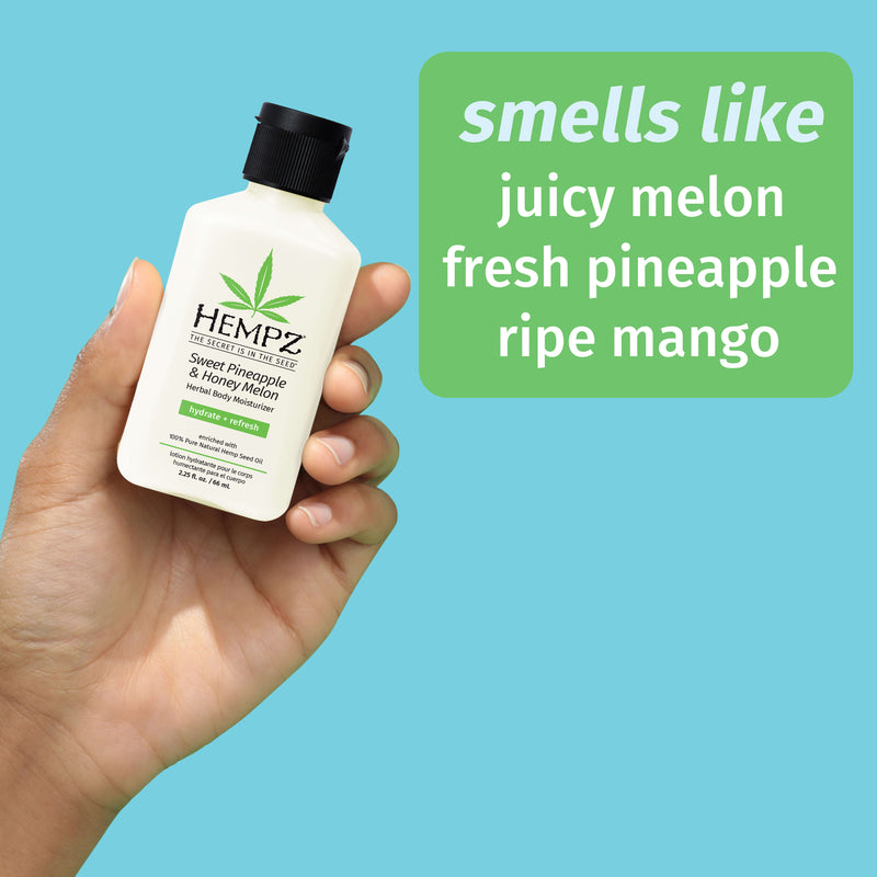 Hempz Travel-Size Sweet Pineapple and Honey Melon lotion with notes of mango, pineapple and melon