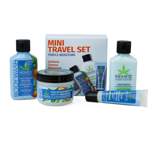 Triple Moisture Body Scrub, Wash, Lotion & Lip Balm Mini Travel Set