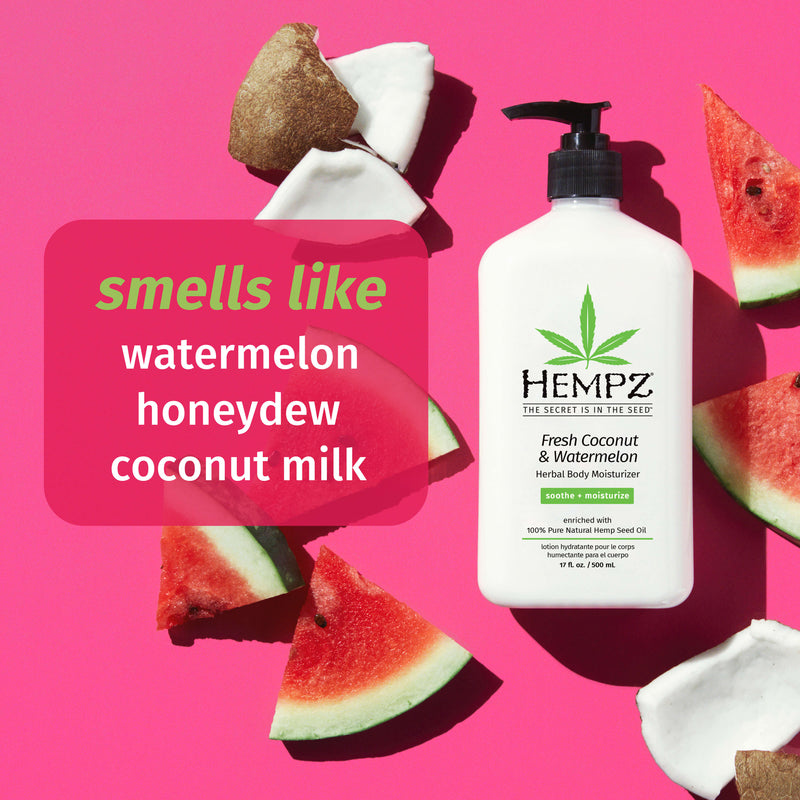 Hempz Watermelon Lotion with notes of coconut and honeydew