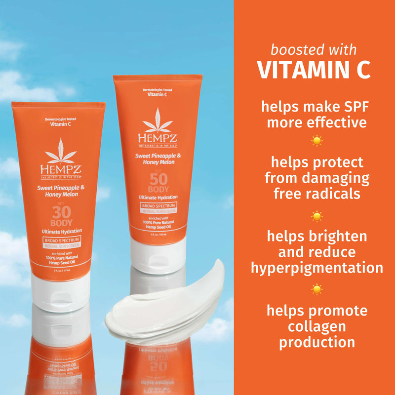 Hempz body sunscreen with vitamin C for brightening and even more sun-protection benefits