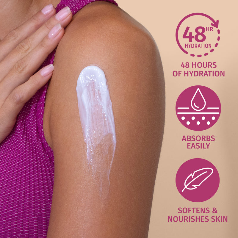 Up to 48 hours of hydration, leaves skin soft, absorbs easily