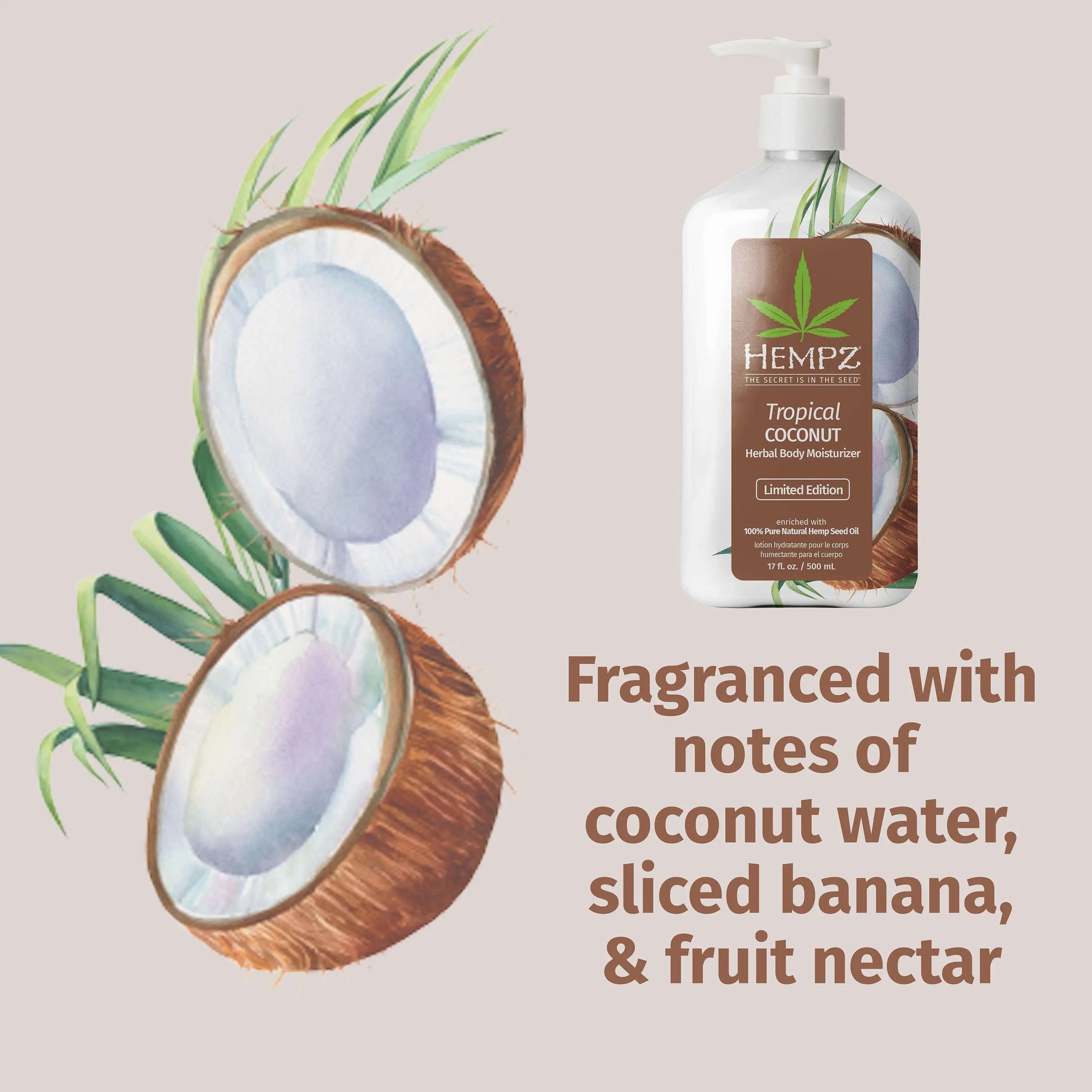 Hempz Tropical Coconut Herbal Body Moisturizing Lotion for Dry Skin