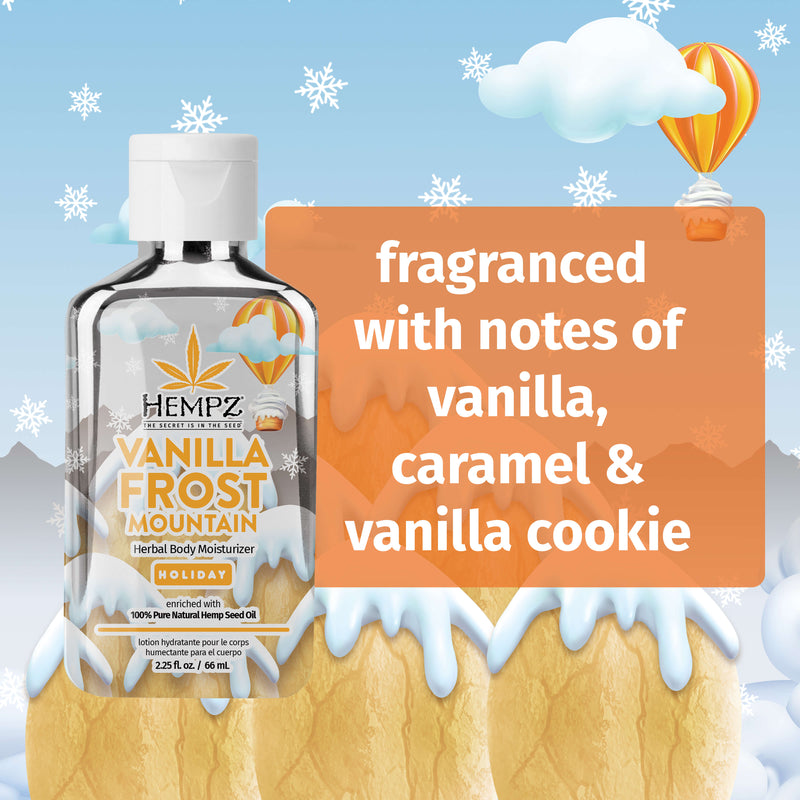 Notes of vanilla caramel vanilla cookie Vanilla Frost Mountain Mini Lotion