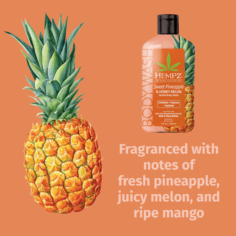 Pineapple, melon and mango notes in Hempz Pineapple Body Wash