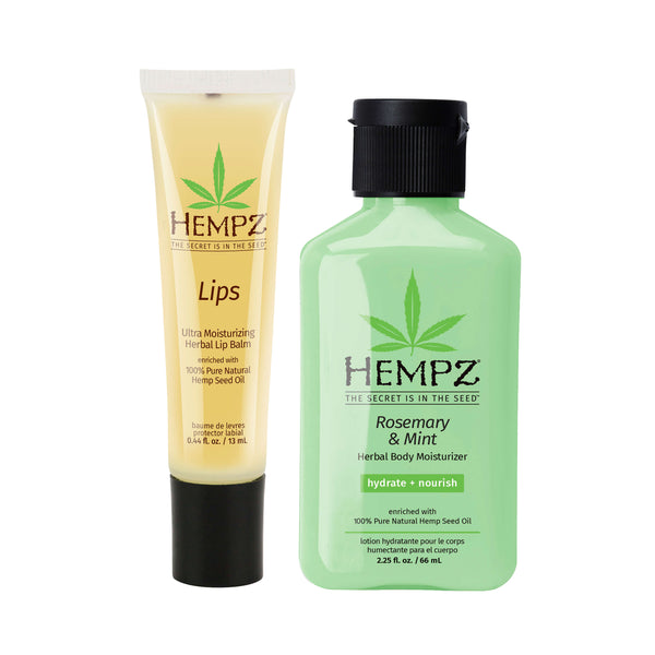Hempz Ultra Moisturizing Herbal LIp Balm & Hempz Travel-Size Rosemary & Mint Herbal Body Moisturizing Lotion