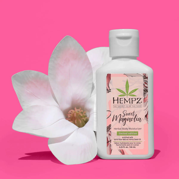Hempz Travel-Size Sweet Magnolia Herbal Body Moisturizer with magnolia flower