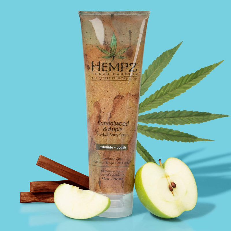 Hempz Fresh Fusions Sandalwood & Apple Herbal Body Scrub with apple and sandalwood and hemp leaf