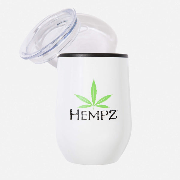 Hempz White Tumbler with Green Hempz Logo and Clear Plastic Lid