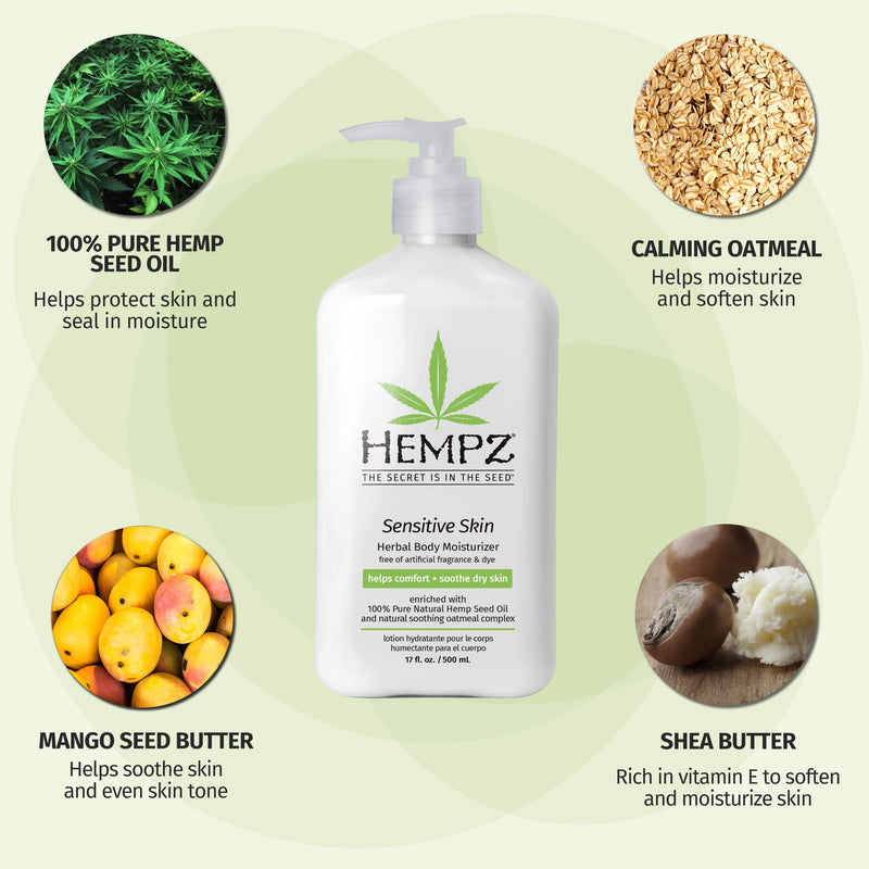 Hempz Sensitive Skin Lotion for Dry Skin with Calming Oatmeal and Shea Butter