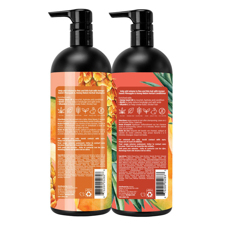 Hempz Sweet Pineapple & Honey Melon Shampoo & Conditioner Set with Vegan Biotin for Thin/Fine Hair, Back