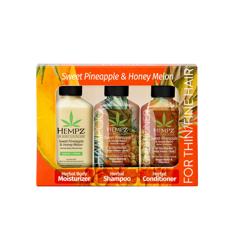 Hempz Travel-Size Sweet Pineapple & Honey Melon Shampoo, Conditioner & Moisturizer Set