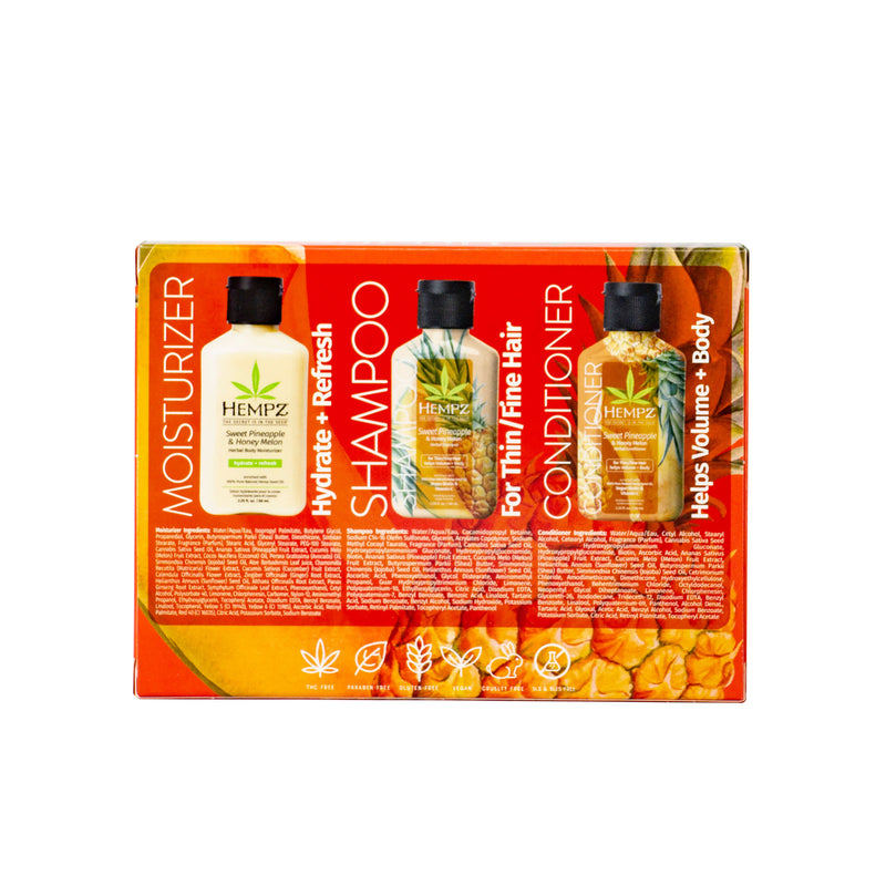 Hempz Travel-Size Sweet Pineapple & Honey Melon Shampoo, Conditioner & Moisturizer Set, Back