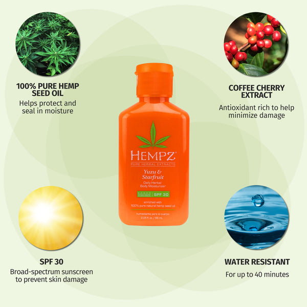 Hempz Travel-Size Yuzu & Starfruit Dailiy Herbal Moisturizing Body Lotion with SPF 30
