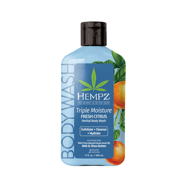 Hempz Triple Moisture Fresh Citrus Herbal Body Wash to Exfoliate, Cleanse & Hydrate