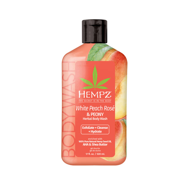 Hempz White Peach Rose & Peony Herbal Body Wash to Exfoliate + Cleanse + Hydrate
