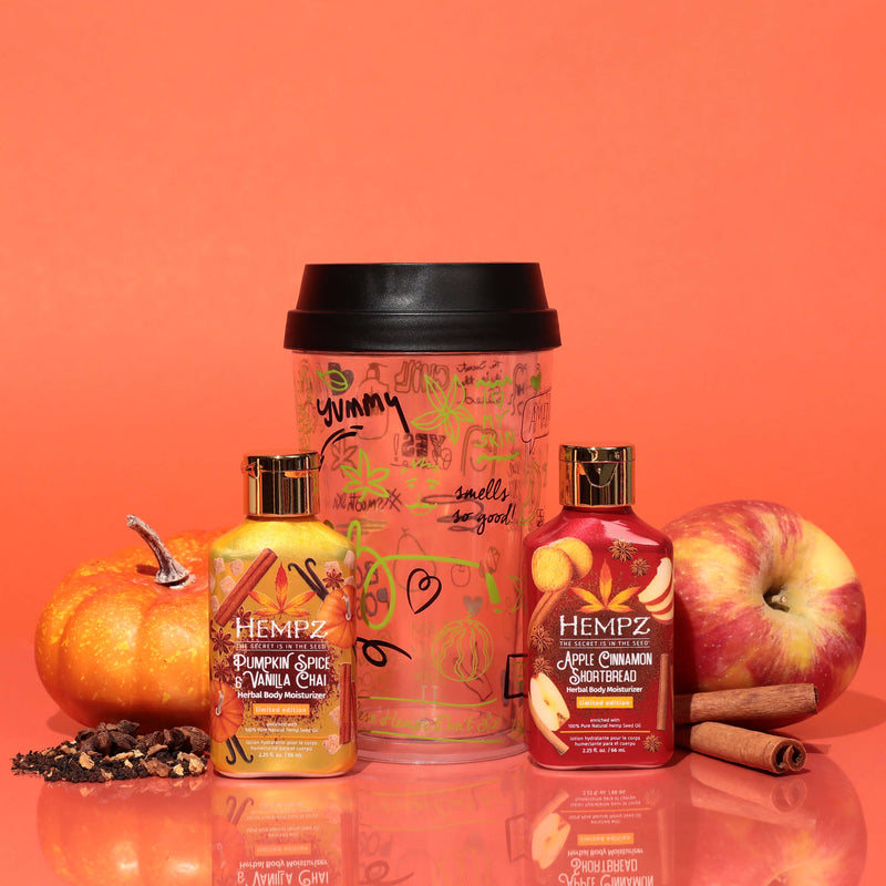 Pumpkins and Apple Cinnamon with Hempz Sweet Sips Cup & Mini Moisturizing Lotion Set