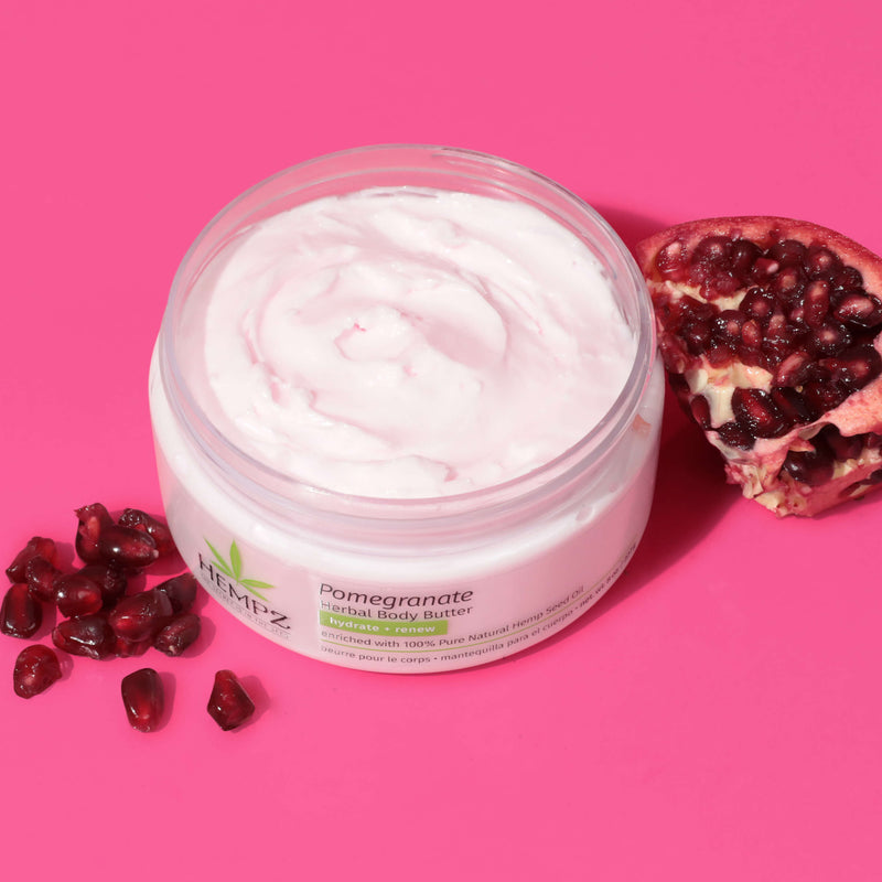 Texture of Hempz Pomegranate Body Butter with Pomegrante Seeds